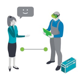 Bărbat și femeie cu ochelari de realitate virtuală explorând serviciile digitale post-vânzare.