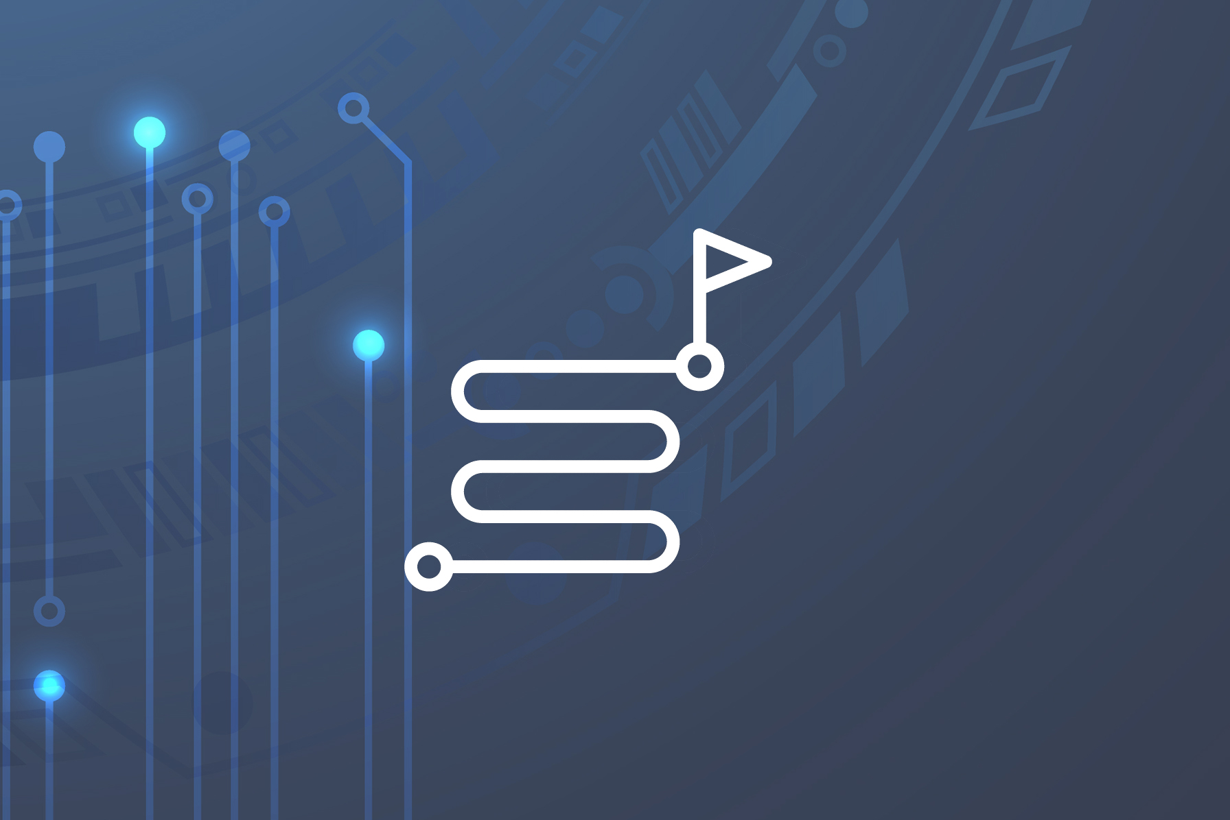 Reprezentare grafică a unei linii albe cu puncte albastre și a unui steag care simbolizează procesul de audit NIS.